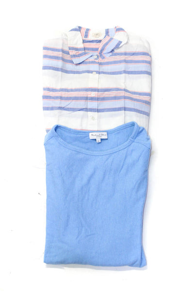 J Crew Michael Stars Womens Cotton Striped Button Blouse Tops Blue Size S Lot 2