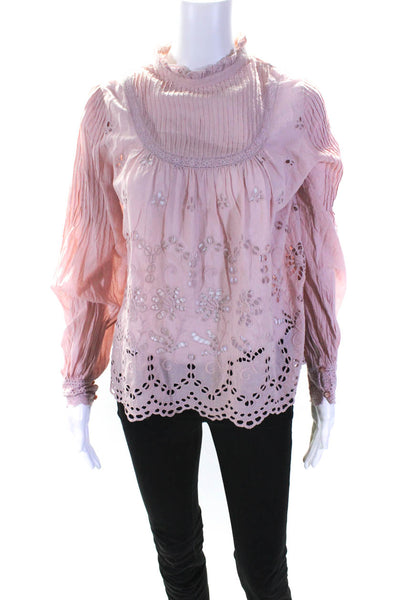 By Ti Mo Womens Blush Pink High Neck Cut Out Long Sleeve Blouse Top Size S