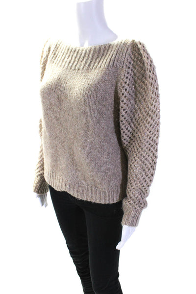 Love Shack Fancy Womens Metallic Knit Long Sleeve Boat Neck Sweater Brown Size M