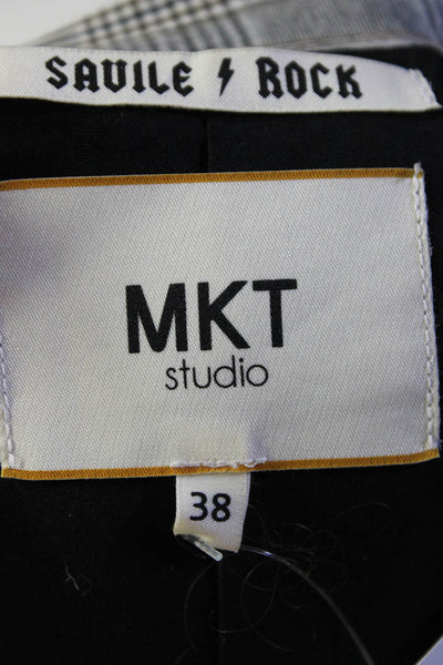 Mkt Studio Womens Plaid Print One Button Short Blazer Jacket White Black Size 38