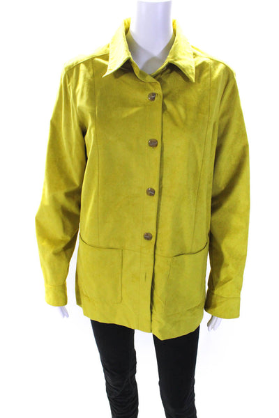 J. Mclaughlin Womens Suede Crew Neck Button Down Jacket Yellow Size 10