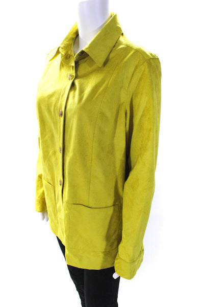 J. Mclaughlin Womens Suede Crew Neck Button Down Jacket Yellow Size 10