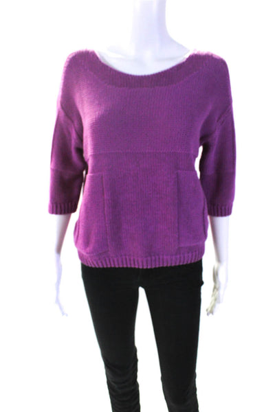 Lafayette 148 New York Womens Half Sleeve Scoop Neck Boxy Sweater Pink Petite