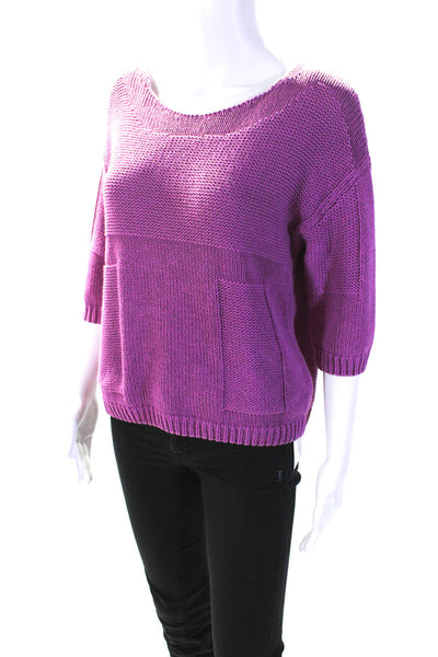 Lafayette 148 New York Womens Half Sleeve Scoop Neck Boxy Sweater Pink Petite