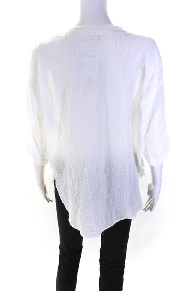 Eileen Fisher Womens Button Front Half Sleeve Scoop Neck Shirt White Size Small