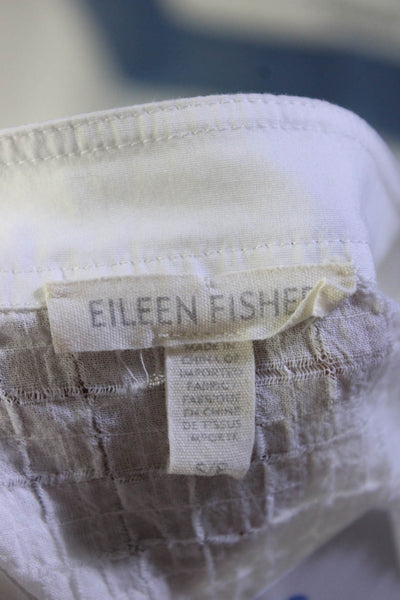 Eileen Fisher Womens Button Front Half Sleeve Scoop Neck Shirt White Size Small