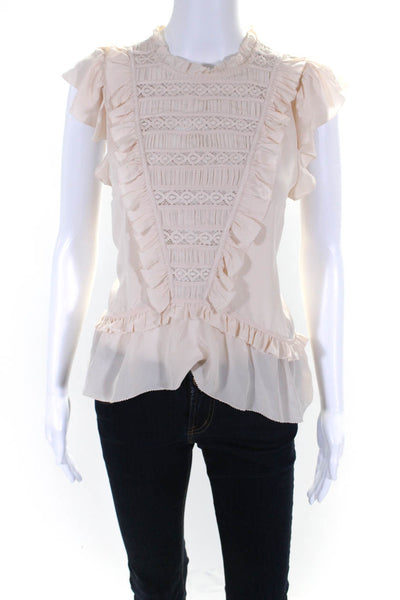 Ulla Johnson Silk Lace Flutter Sleeve Crew Neck Blouse Top Pale Pink Size 4