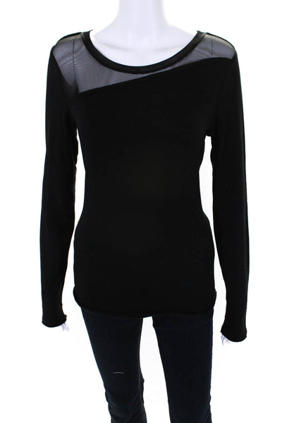 Elie Tahari Womens Knit Mesh Detailed Crew Neck Pullover Top Black Size S