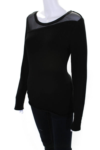 Elie Tahari Womens Knit Mesh Detailed Crew Neck Pullover Top Black Size S