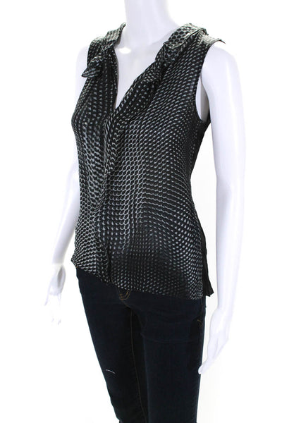 Elie Tahari Womens Silk Chiffon Abstract Printed V-Neck Blouse Top Black Size XS