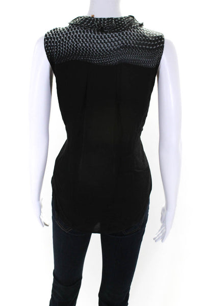 Elie Tahari Womens Silk Chiffon Abstract Printed V-Neck Blouse Top Black Size XS