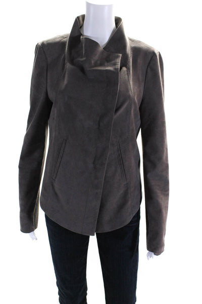 BCBG Max Azria Womens Vegan Suede Button Up Open Front Jacket Gray Size M