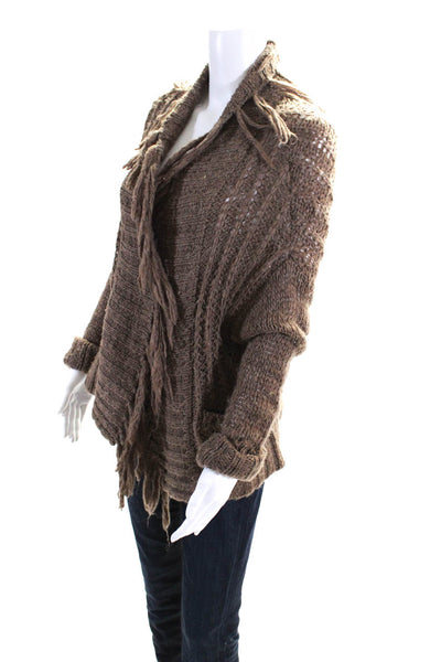 Free People Womens Open Knit Fringe Hem Cardigan Sweater Top Dark Taupe Size S
