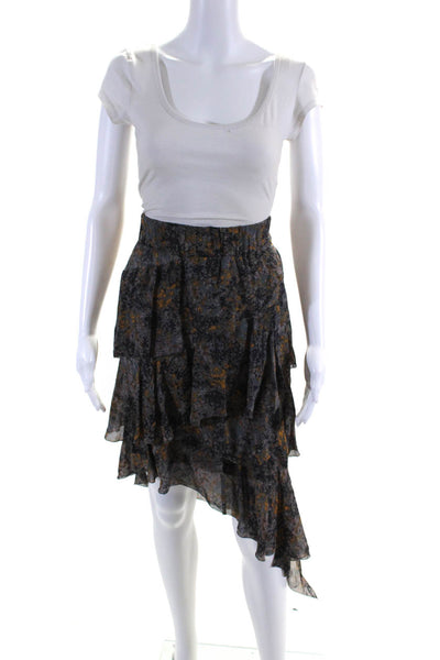 Etoile Isabel Marant Womens Chiffon Abstract Printed Tiered Skirt Gray Size 40