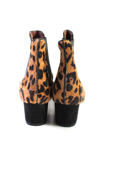 Tabitha Simmons Womens Pony Hair Leopard Print Ankle Boots Brown Size 38.5 8.5