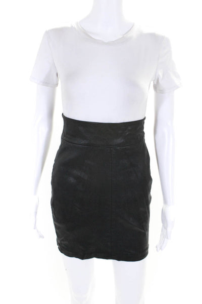 Robert Rodriguez Womens Back Zip Knee Length Leather Pencil Skirt Black Size 4