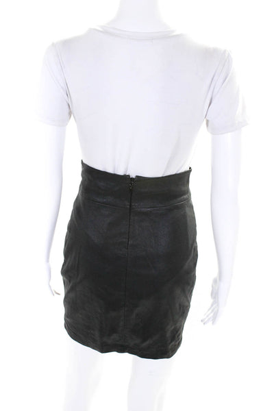 Robert Rodriguez Womens Back Zip Knee Length Leather Pencil Skirt Black Size 4