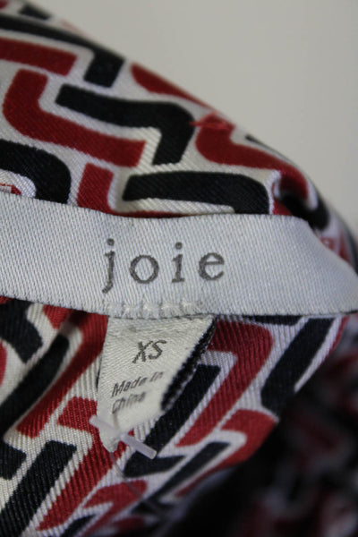 Joie Womens Sleeveless Tie Neck Printed Silk Top Red White Black Extra Small