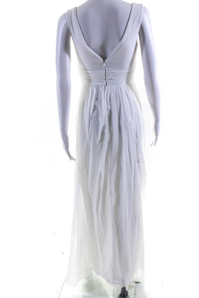 Dessy Collection Womens Pleated V Neck Sleeveless Slit Gown Dress White Size 0