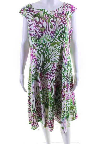 Lafayette 148 New York Women's Abstract Print A-line Dress Green Size 16