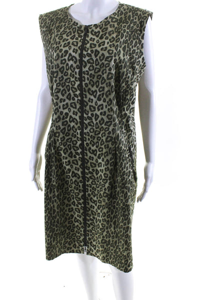 Lafayette 148 New York Womens Leopard Print Front Zip Sheath Dress Green Size 16