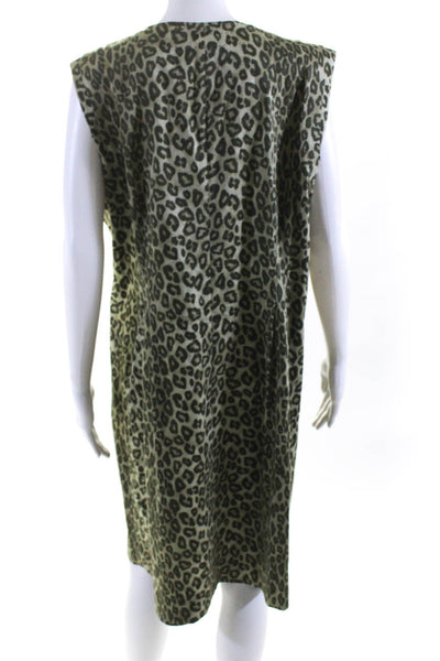 Lafayette 148 New York Womens Leopard Print Front Zip Sheath Dress Green Size 16