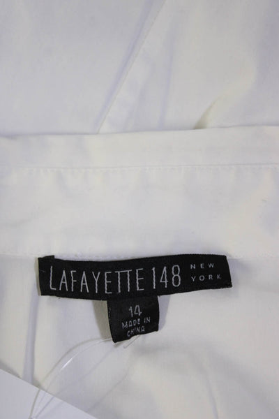 Lafayette 148 New York Women's Cotton Ruffle Button Down Blouse White Size 14