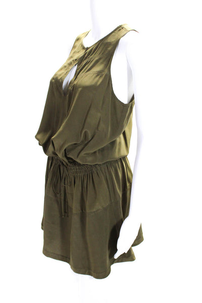 ALC Womens Crew Neck Sleeveless Elastic Waist Drop Waist Dress Olive Size Medium