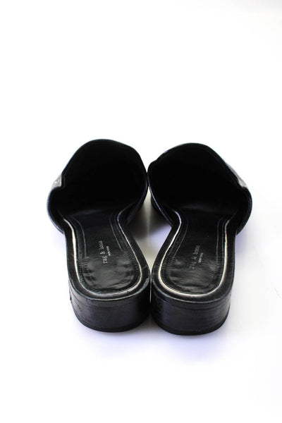 Rag & Bone Womens Studded Leather Round Toe Flat Mules Black Size 38.5 8.5