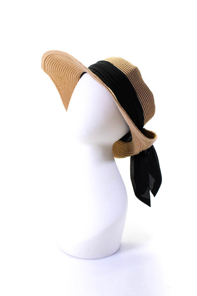 San Diego Hat Co Womens Woven Paper Scarf Sun Hat Beige Black One Size