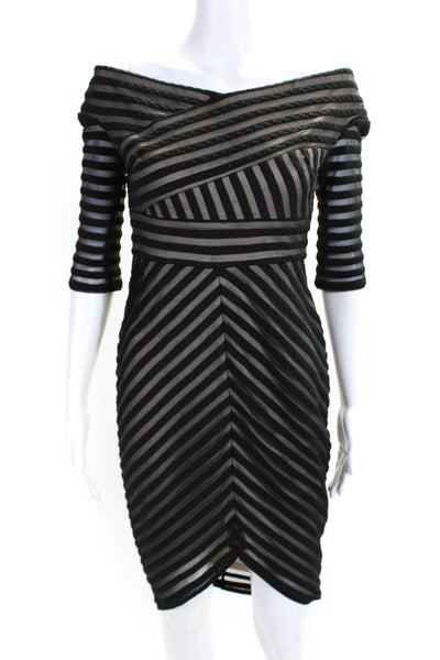 Jax The Black Label Womens Stripe Textured Layered Round Neck Dress Black Size 2