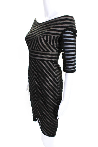 Jax The Black Label Womens Stripe Textured Layered Round Neck Dress Black Size 2