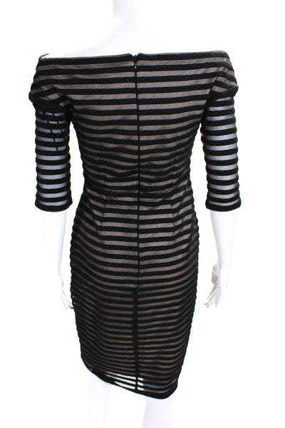 Jax The Black Label Womens Stripe Textured Layered Round Neck Dress Black Size 2