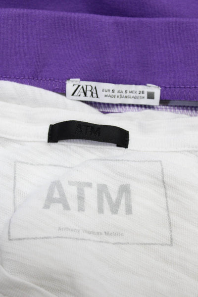 ATM Zara Womens Cotton V-Neck Short Sleeve Top Skirt White Size XS S Lot 2