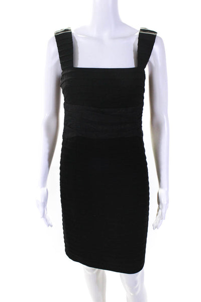 Nanette Lepore Women's Pleated Square Neck Knee Length Pencil Dress Black Size 2