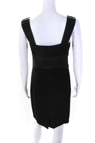 Nanette Lepore Women's Pleated Square Neck Knee Length Pencil Dress Black Size 2