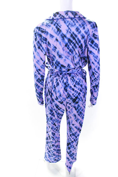 Terez Womens Tie Dyed Collared Buttoned Long Sleeved Jumpsuit Blue Pink Size S