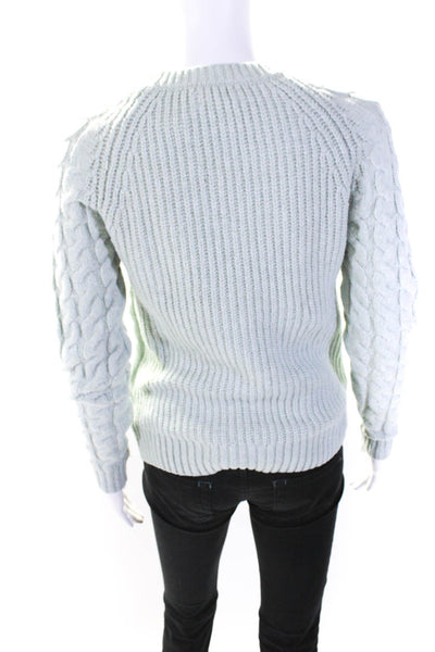 Rachel Zoe Womens Crew Neck Chenille Cable Knit Sweater Mint Green Size XS