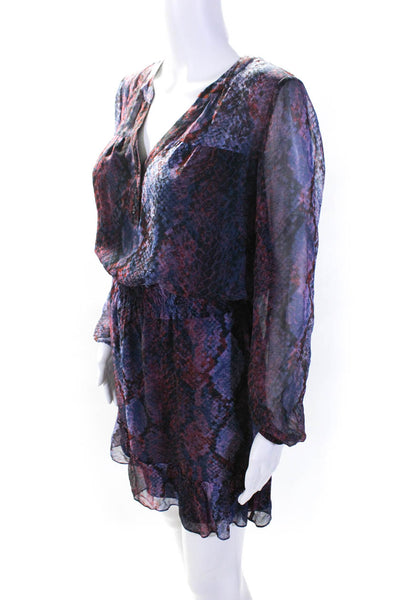Parker Womens Silk Snakeskin Print V-Neck Mini Blouson Dress Multicolor Size XS