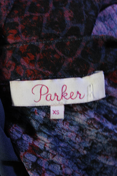 Parker Womens Silk Snakeskin Print V-Neck Mini Blouson Dress Multicolor Size XS