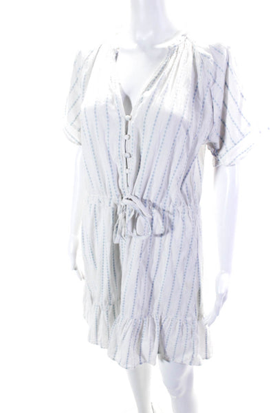 Paige Womens Cotton Striped V-Neck Short Sleeve A-Line Dress White Size M