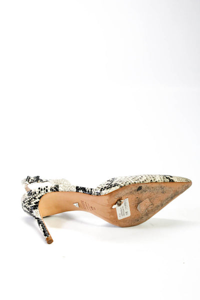 Schutz Womens Leather Snakeskin Print Pointed Toe Slingback Heels Beige Size 5.5