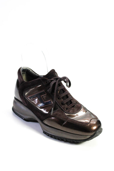 Hogan Womens Patent Leather Low Top Trainers Sneakers Brown Size 5.5US 35.5EU