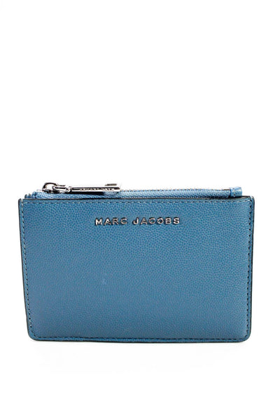 Marc Jacobs Womens Pebbled Leather Top Zip Keyring Card Wallet Light Blue Small