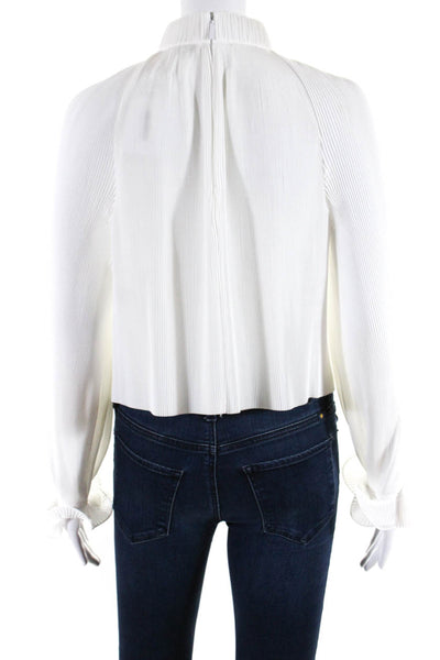 Tibi Womens Pleated Zipped Mock Neck Curled Long Sleeve Blouse White Size S
