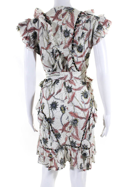 Isabel Marant Womens Cotton Floral Studded Ruffle Hem Dress Beige Size EUR34