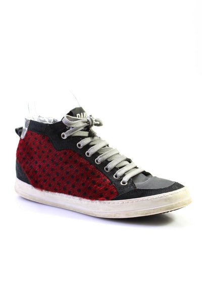 P448 Womens Pony Hair Polka Dot Patchwork Lace-Up Tied Sneakers Black Size 7