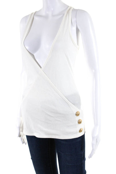 Balmain Womens Triple Button Knit Faux Wrap Draped Tank Top White Size FR 34