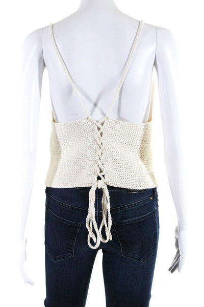 Nili Lotan Womens Spaghetti Strap Crochet Knit V Neck Crop Top White Size Large