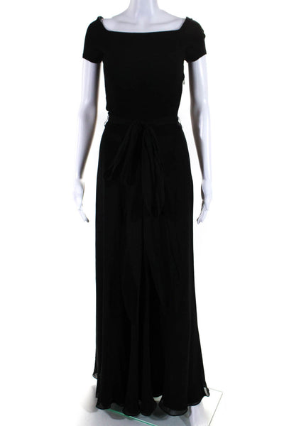 Heidi Weisel Womens Cashmere Silk Short Sleeved Tied Waist Gown Black Size 4